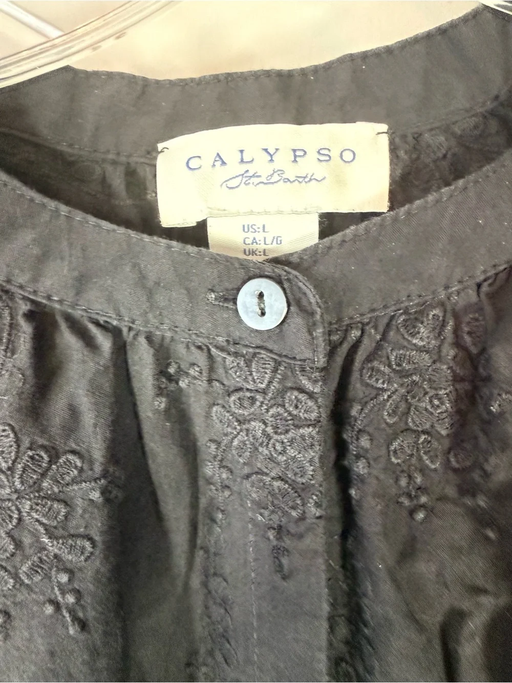 Calypso St. Barth Black Embroidered Button-Front Top - Picture 3 of 4